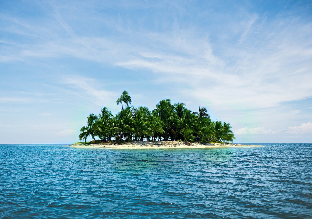 island, vacations, caribbean, palm trees, sand, sea, blue, quiet, beach, lonely, small, landscape, coast, water, nature,